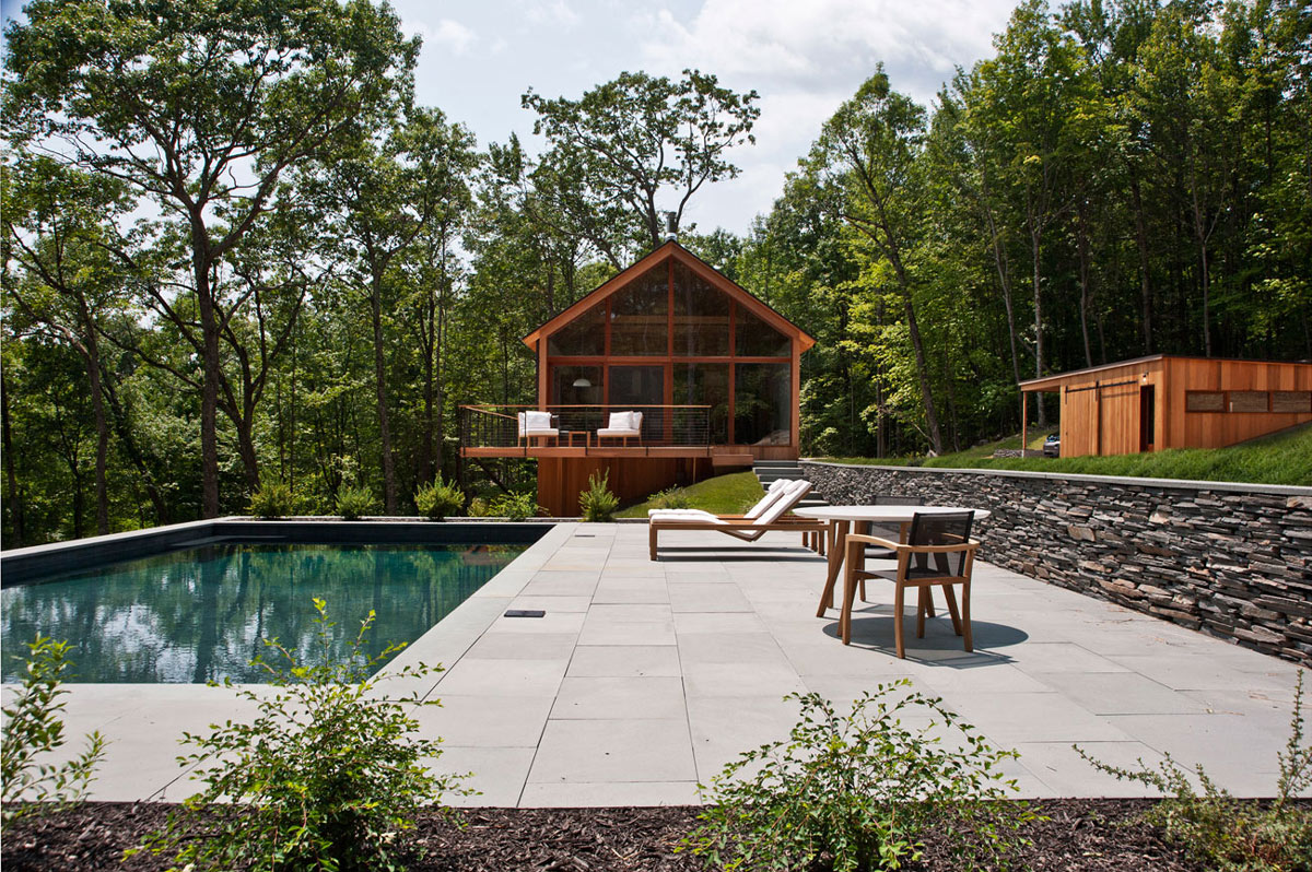 BR Pool-Terrace-Natural-Stone-Wall-Wood-Glass-House-Kerhonkson